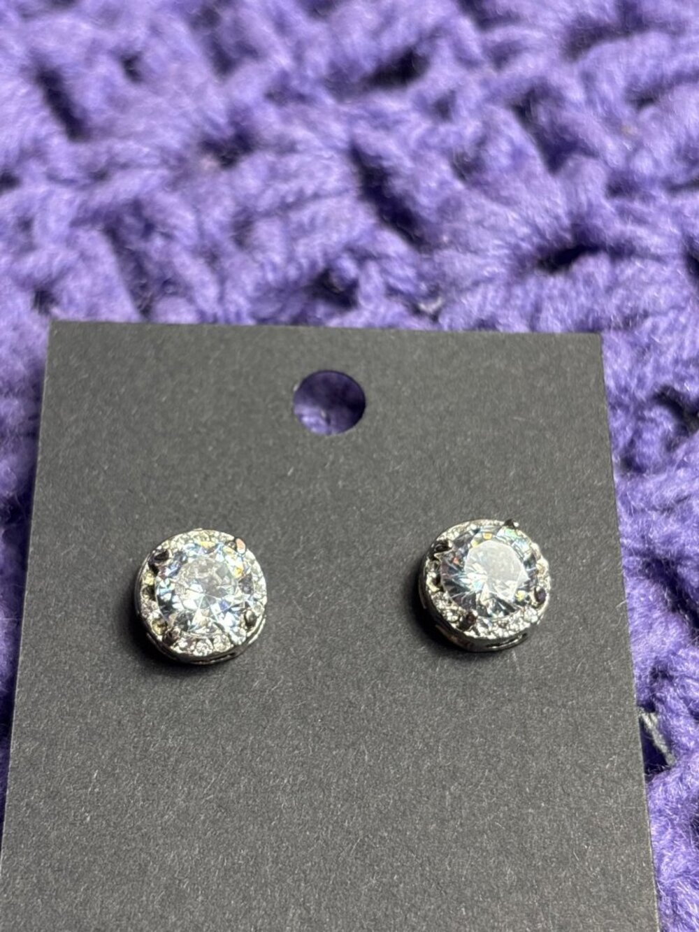 Clear Rhinestone Round Halo Stud Earrings Flawed Missing 1 Tiny Rhinestone